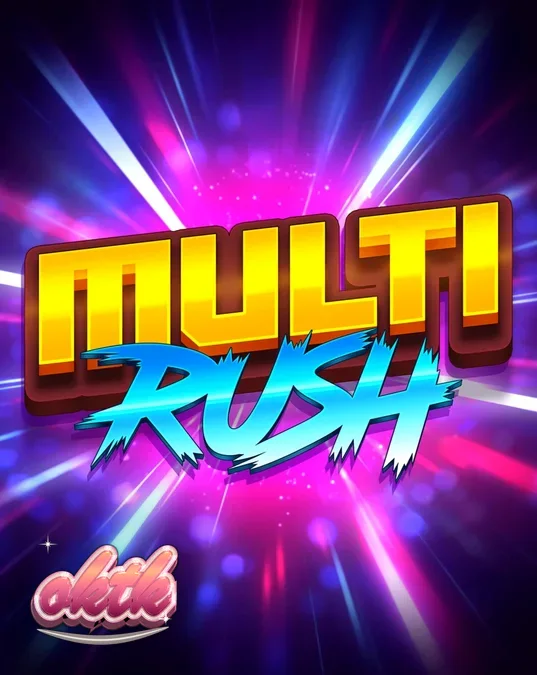 Multi Rush স্লট গেমের নিয়ন এবং ফ্রুট থিমযুক্ত ইন্টারফেস